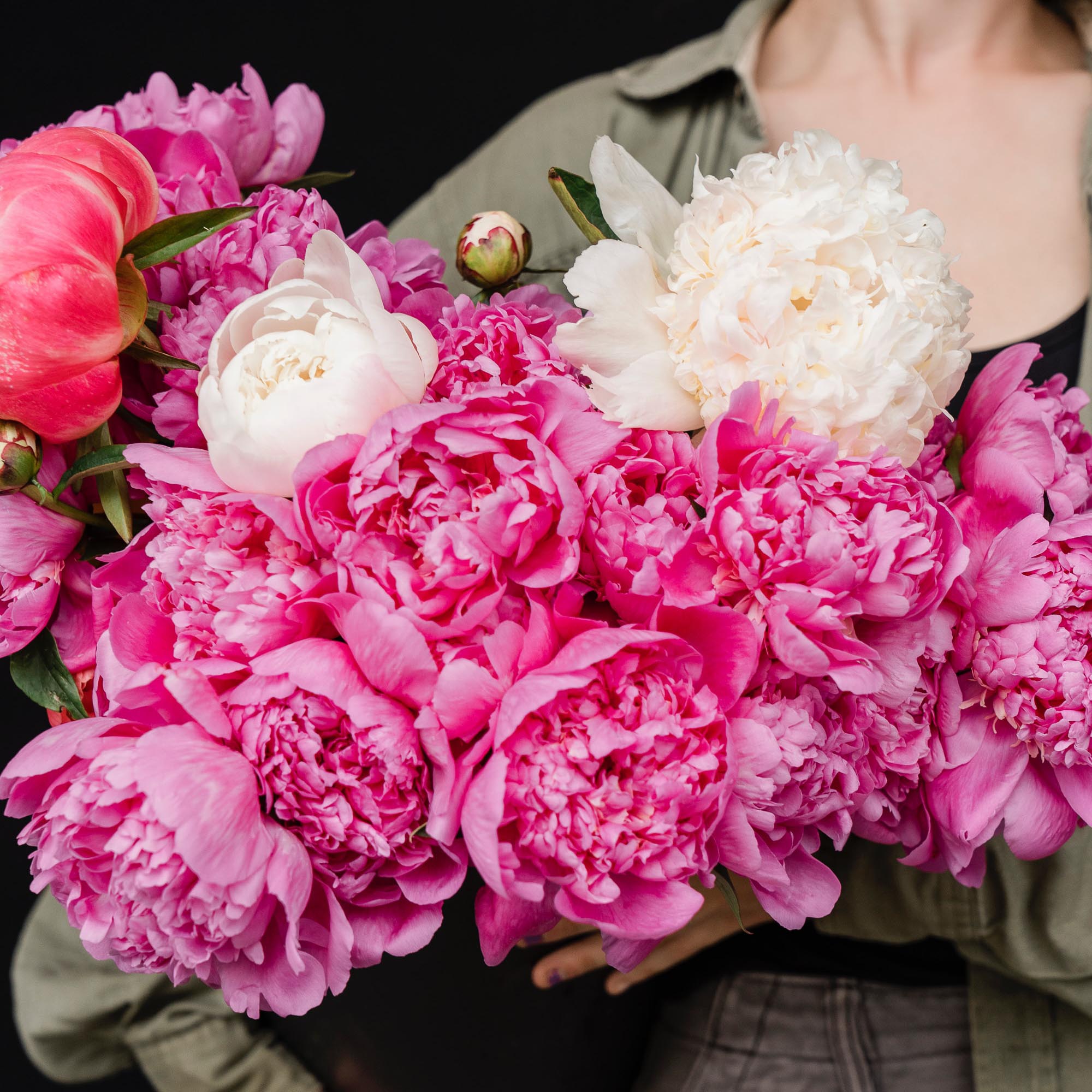 bouquet of pink and white peonies